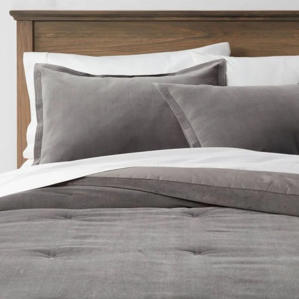 Full/Queen Velvet Comforter and Sham Set Charcoal - OEKO-TEX Washable